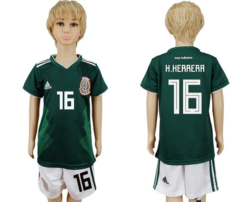 Mexico #16 H.Herrera Home Kid Soccer Country Jersey - Click Image to Close